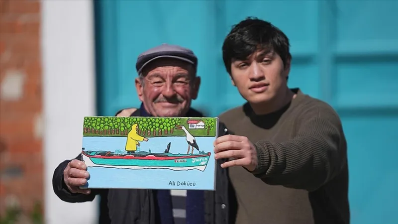 Дружба Ярена, аиста и рыбака «дяди Адема» нашла отражение на полотне молодого человека с аутизмом